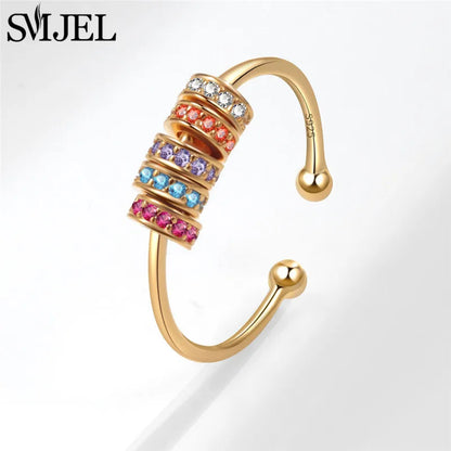 Cherry Blossom Rotating Fidget Spinner Ring – Cute Cat, Bee, Bunny & Butterfly Anti-Anxiety Ring for Women | Adjustable Stress Relief Jewelry