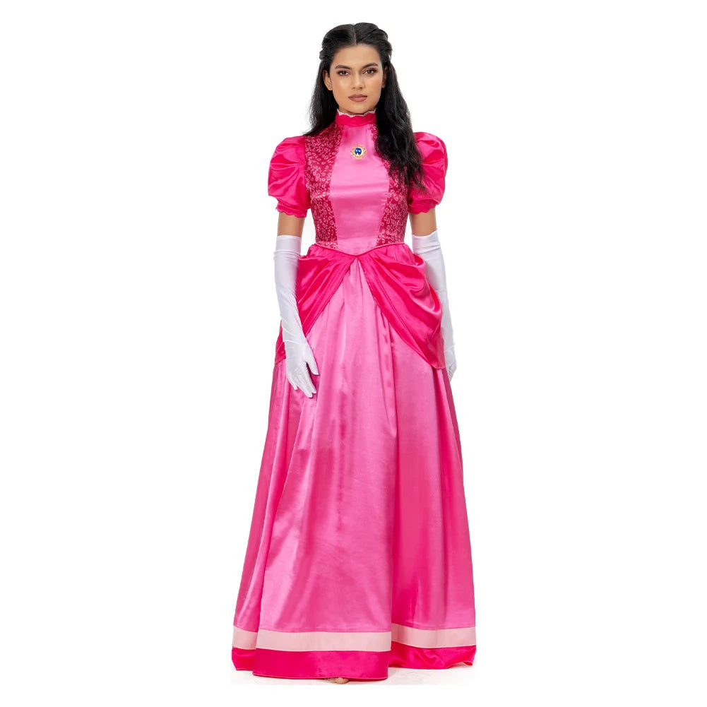 Princess Peach Cosplay Costume – Pink Fantasy Dress Set with Crown (Adult Women Halloween/Carnival Party Outfit, Includes Swimsuit Style Disguise)