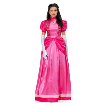 Princess Peach Cosplay Costume – Pink Fantasy Dress Set with Crown (Adult Women Halloween/Carnival Party Outfit, Includes Swimsuit Style Disguise)