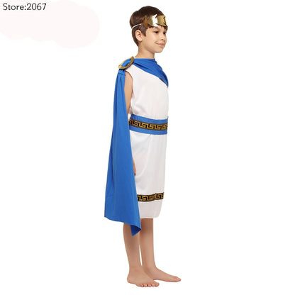 Kids Grecian Toga Cosplay Costume Set – Roman Greek Goddess Outfit for Boys & Girls, Halloween, Purim, Mardi Gras & Party Fancy Dress