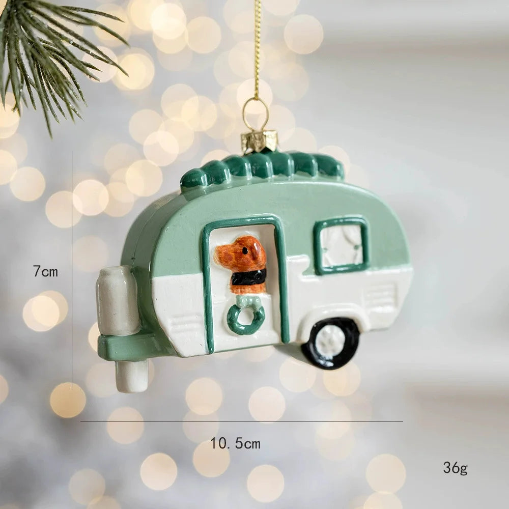 Christmas Plastic Hanging Ornaments – Old Man, Car & Bear Pendant Decorations for Christmas Tree, Family Party & Holiday Home Decor