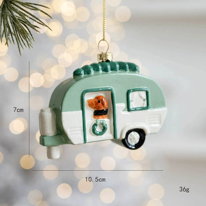 Christmas Plastic Hanging Ornaments – Old Man, Car & Bear Pendant Decorations for Christmas Tree, Family Party & Holiday Home Decor