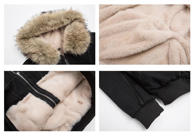 ZAROY Unisex Y2K Gothic Parka Jacket Faux Fur Collar Hooded Thick Padded Winter Coat Harajuku Streetwear Zipper Outerwear for Women and Men