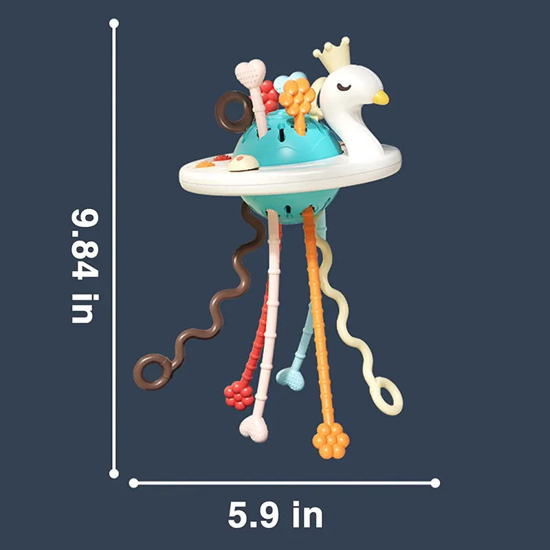 Juguete Sensorial de Silicona Montessori con Cuerda para Bebés – Mordedor Sonajero para Bebés de 6 a 12 Meses