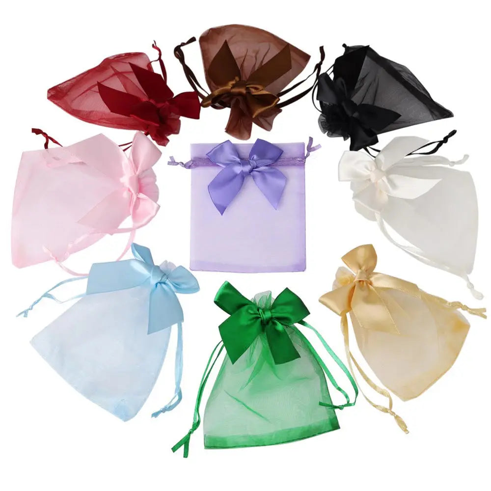 10/20/50PCS Organza Drawstring Gift Bags with Bow – Jewelry, Candy & Party Favor Pouches for Weddings, Christmas & Special Events