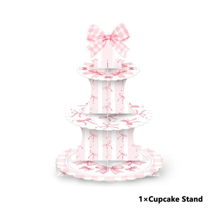 Kit de Fête d'Anniversaire Rose – Thème Princesse Bannière, Ballons Nœud, Pailles, Assiettes en Papier Jetables, Serviettes et Gobelets Vaisselle Décorations pour Fêtes d'Anniversaire de Filles