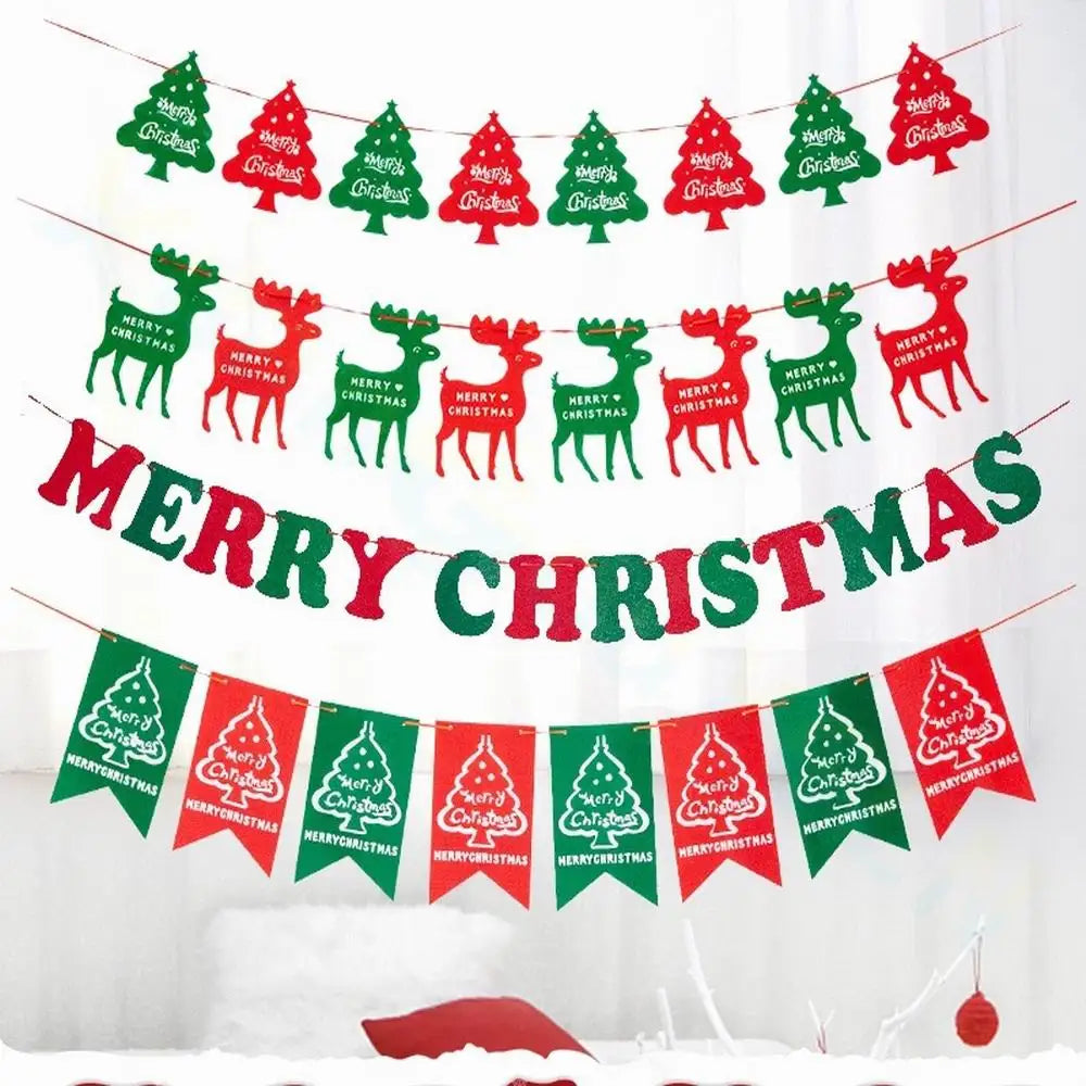 Felt Merry Christmas Banner – Santa Claus Xmas Flag Decoration for Home, Noel Holiday Party & New Year Decor