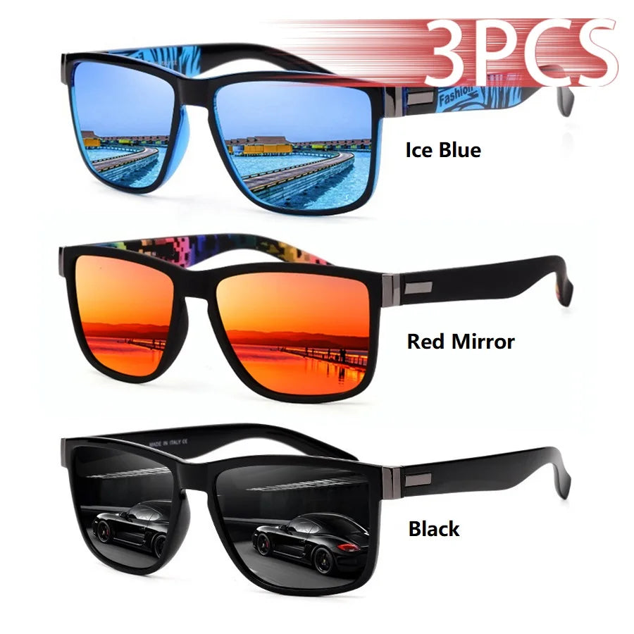3PCS Classic Square Sunglasses – UV400 Unisex Fashion Eyewear for Men & Women, Colorful Lightweight Shades for Driving, Fishing & Outdoor Use