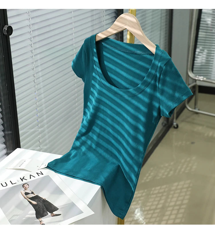 2026 Summer Women’s 100% Cotton Slim T-Shirt Casual Basic O-Neck Solid Korean Style Tee 16 Colors