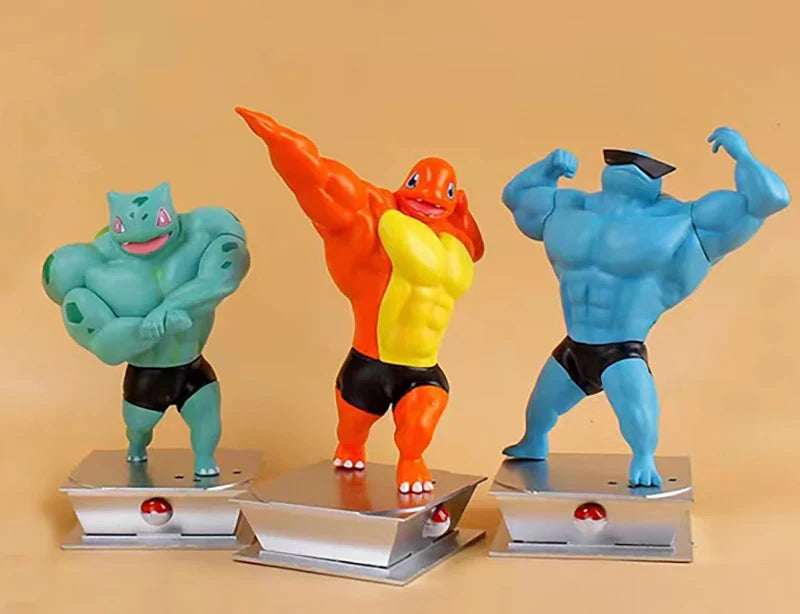18cm Pokémon Figures – Gym Cartoon Fitness Muscle Action Figures (Charmander, Bulbasaur, Squirtle) Anime Fit Model Figurines Toys