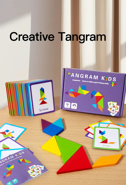 Rompecabezas de Tangram Montessori de Madera - Juego Educativo de Bloques de Construcción Preescolar, Rompecabezas Creativo de Lógica para Niños, Desarrollo Cerebral y Regalo Festivo
