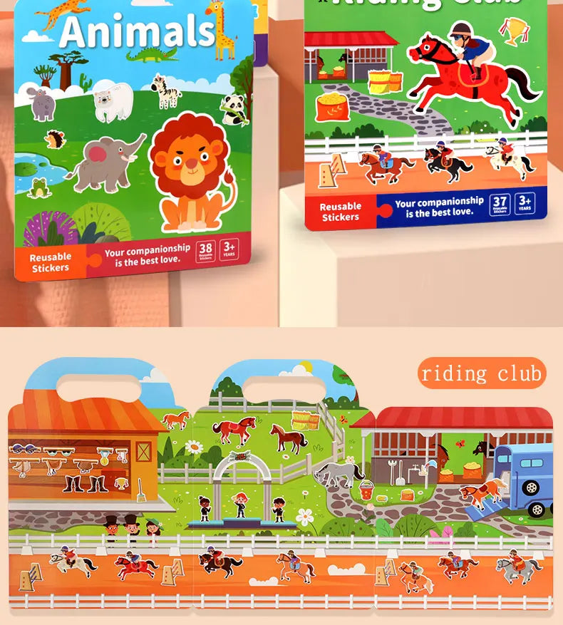 Libro de pegatinas DIY para niños – Libro de actividades de pegatinas de escenas de burbujas reutilizables, juguete portátil y silencioso, manualidades creativas de aprendizaje de pegatinas de gelatina para niños