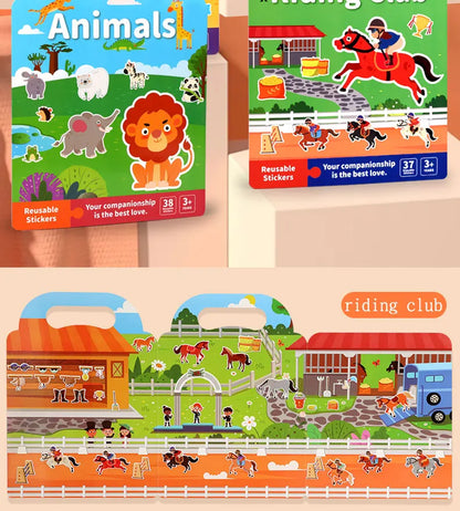 Libro de pegatinas DIY para niños – Libro de actividades de pegatinas de escenas de burbujas reutilizables, juguete portátil y silencioso, manualidades creativas de aprendizaje de pegatinas de gelatina para niños