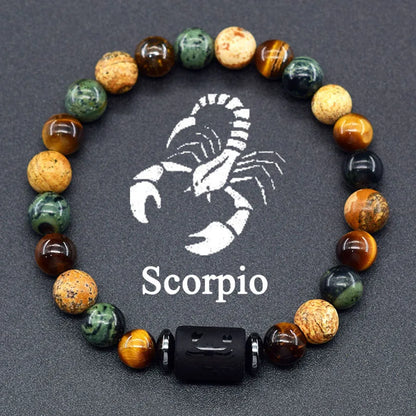 Pulsera de constelación de 12 signos del zodiaco – Brazalete con dije de astrología para hombres y mujeres | Regalo de joyería de amistad Aries, Virgo, Leo y Libra