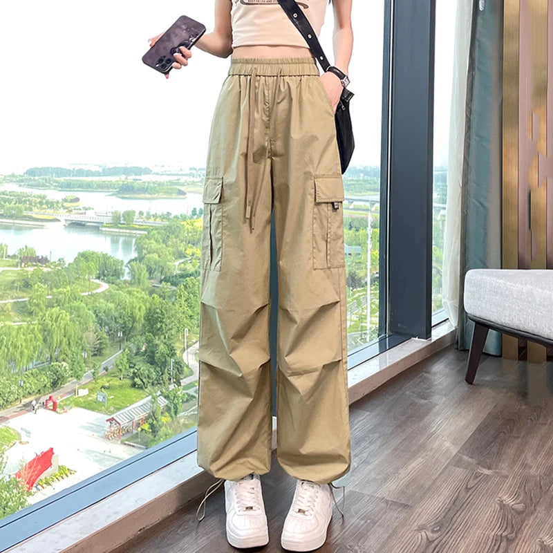 Pantalones Joggers para Mujer, Casuales, Elegantes, Rectos, con Bolsillos, Cintura Alta Elástica, Ropa Urbana, Pantalones Ajustados Finos de Verano