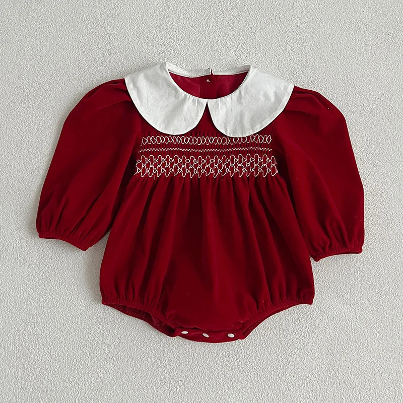 Newborn Baby Girls' Long-Sleeve Romper – Sweet Solid-Color Princess Bodysuit for Infants, Autumn Baby Clothing & Everyday Wear