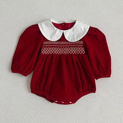 Newborn Baby Girls' Long-Sleeve Romper – Sweet Solid-Color Princess Bodysuit for Infants, Autumn Baby Clothing & Everyday Wear