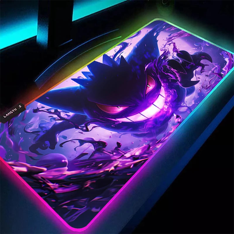 Alfombrilla de ratón Gaming XXL RGB de Pokémon Gengar – Alfombrilla de escritorio retroiluminada LED para teclado y PC