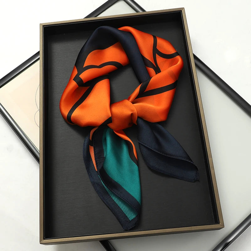 70x70CM Foulard en soie imprimé pour femme – Châle Pashmina carré tendance, tour de cou de luxe, bandeau et bandana décoratif