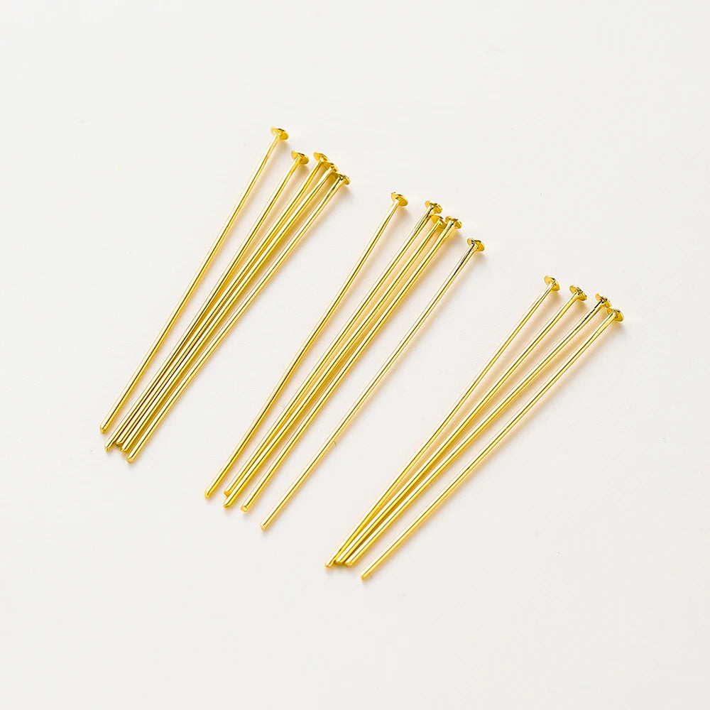 100-Piece 14K & 18K Gold Plated Brass Head Pins Set (16–50mm) – Ball, Flat & Eye Pins for DIY Jewelry Making & Crafts