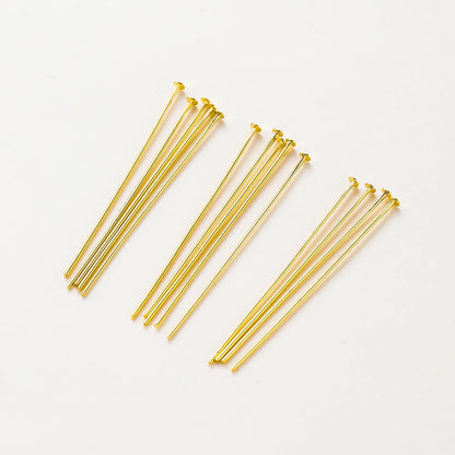 100-Piece 14K & 18K Gold Plated Brass Head Pins Set (16–50mm) – Ball, Flat & Eye Pins for DIY Jewelry Making & Crafts