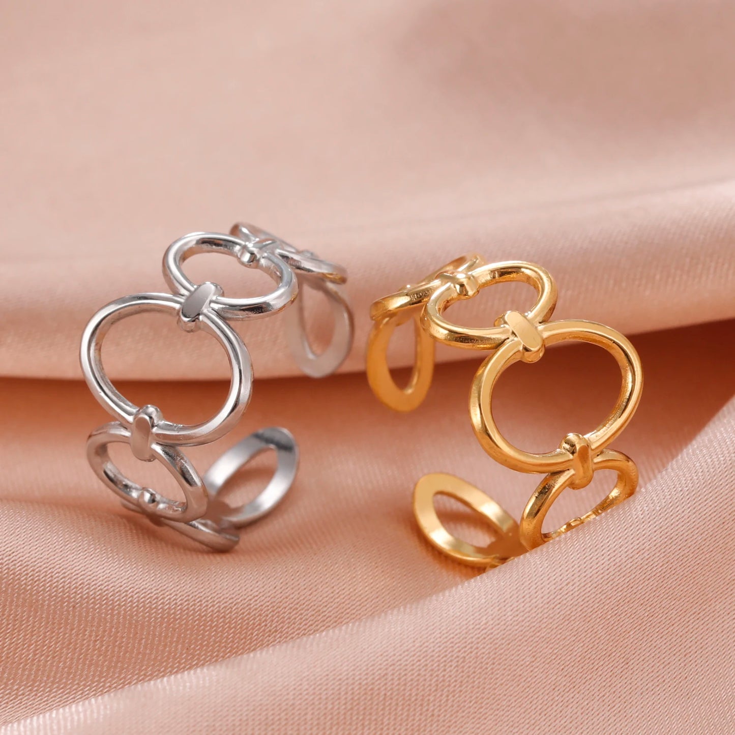 Bague Skyrim en acier inoxydable cœur géométrique pour femme, réglable, ouverte, pour fête, esthétique