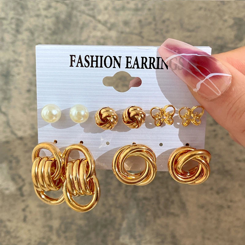Boucles d'oreilles créoles dorées grand cercle pour femmes, ensemble bohème vintage, perle, cœur, zircon, clous, bijoux cadeau