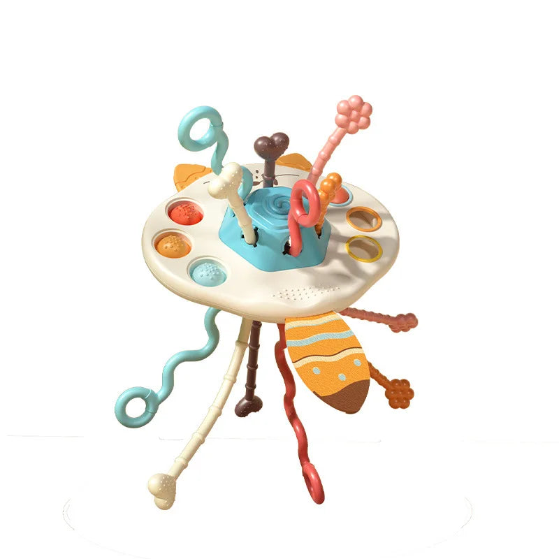 Juguete Sensorial de Silicona Montessori con Cuerda para Bebés – Mordedor Sonajero para Bebés de 6 a 12 Meses