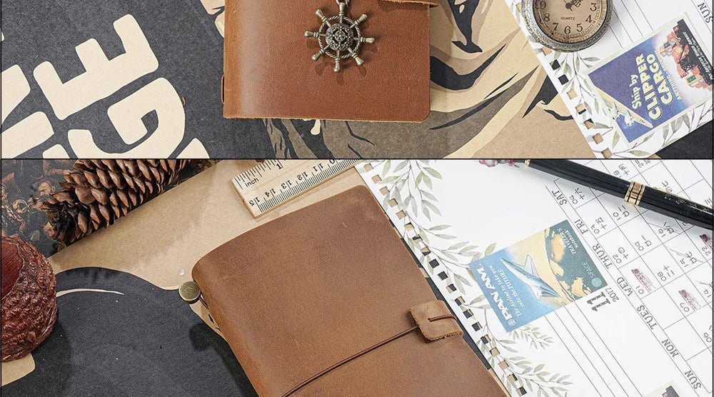 Genuine Leather Refillable Travel Journal – Handmade Retro Diary, Sketchbook & Notebook