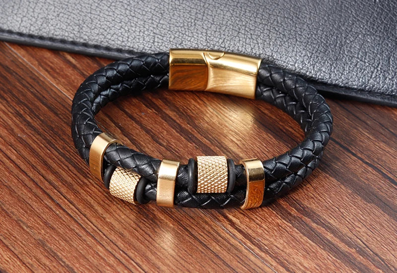 Braided Leather Rope Bracelet – Genuine Leather Bracelet with Stainless Steel Magnetic Clasp for Men & Women | Fashion Jewelry Gift