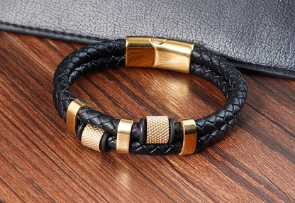 Braided Leather Rope Bracelet – Genuine Leather Bracelet with Stainless Steel Magnetic Clasp for Men & Women | Fashion Jewelry Gift