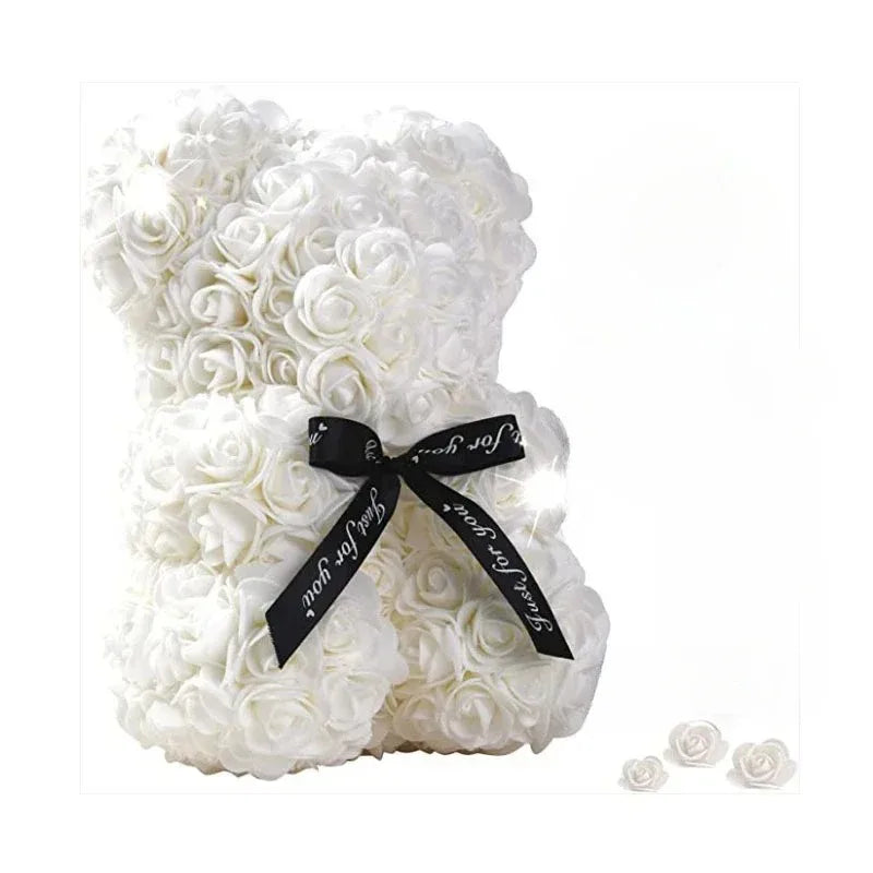 Ourson en roses artificielles – Cadeau fleur éternelle pour la fête des mères, la Saint-Valentin, les anniversaires et les fêtes.