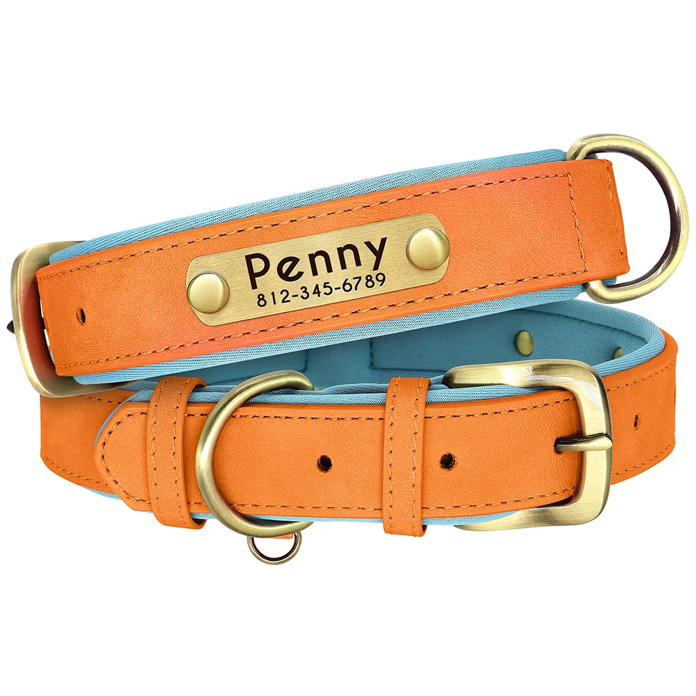 Collar de perro de piel sintética personalizado con placa de identificación grabada gratuita – Collar ajustable suave acolchado para perros pequeños, medianos y grandes