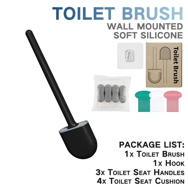 Juego de escobillas de inodoro de silicona – Limpiador de inodoro montado en la pared, kit moderno de cepillo de limpieza para WC, cepillo de silicona flexible con soporte de almacenamiento para baño y accesorios