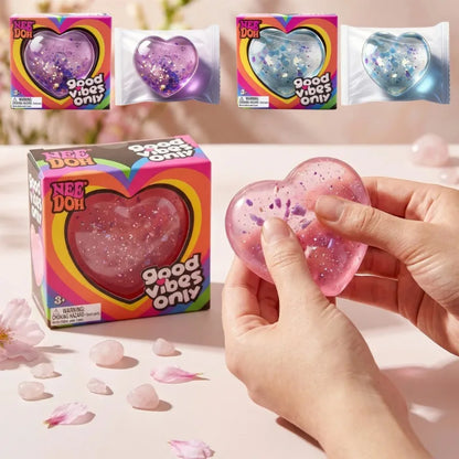 NeeDoh Heart Shaped Squeeze Toy – Glitter Filled Soft TPR Stress Relief Fidget Toy for Kids & Adults, Anxiety Relief Gift