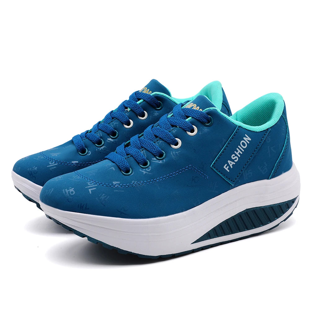 Zapatillas deportivas de mujer con cuña – Calzado deportivo casual transpirable con cordones, suela gruesa, zapatos cómodos para caminar
