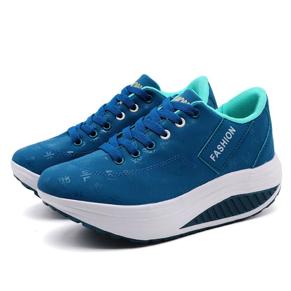 Zapatillas deportivas de mujer con cuña – Calzado deportivo casual transpirable con cordones, suela gruesa, zapatos cómodos para caminar
