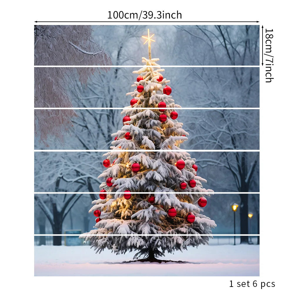 6PCS 18×100CM Christmas Staircase Background Fabric – Holiday Stair Banner Decorations for Christmas Party & Home Decor