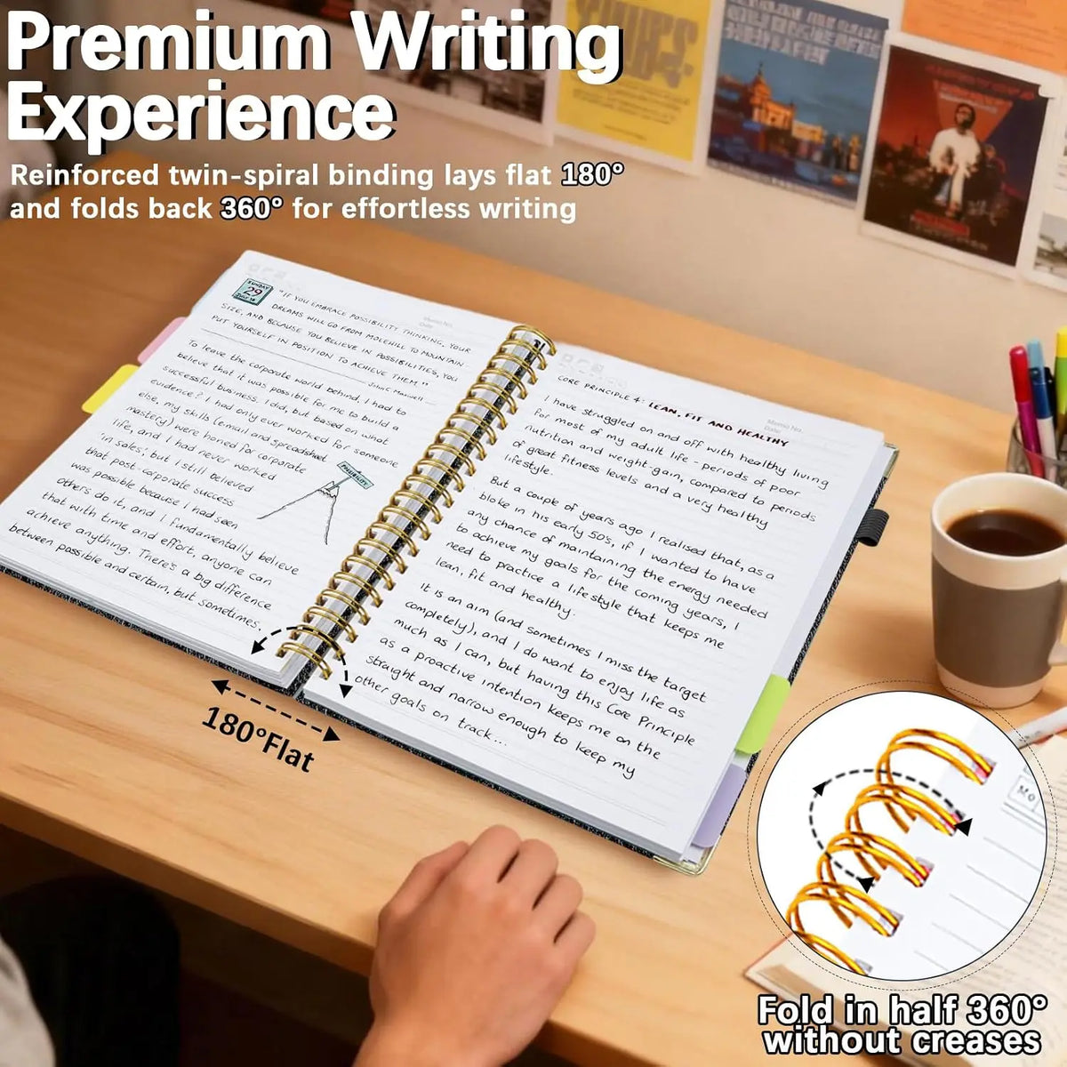 A5 Hardcover Spiral Notebook – 300 Pages 5-Subject Journal with Dividers & Tabs, 6.2×8.2" Notebook for Work & Study
