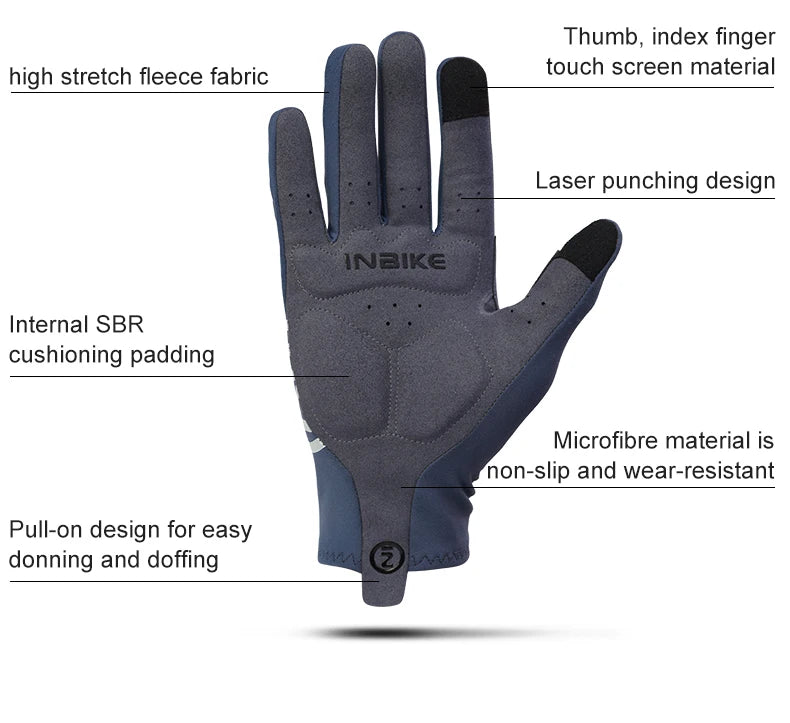 Guantes de ciclismo INBIKE 2024 – Guantes de bici de forro polar con dedos completos y acolchado de gel para hombre, accesorios de invierno con pantalla táctil para ciclismo de carretera y MTB