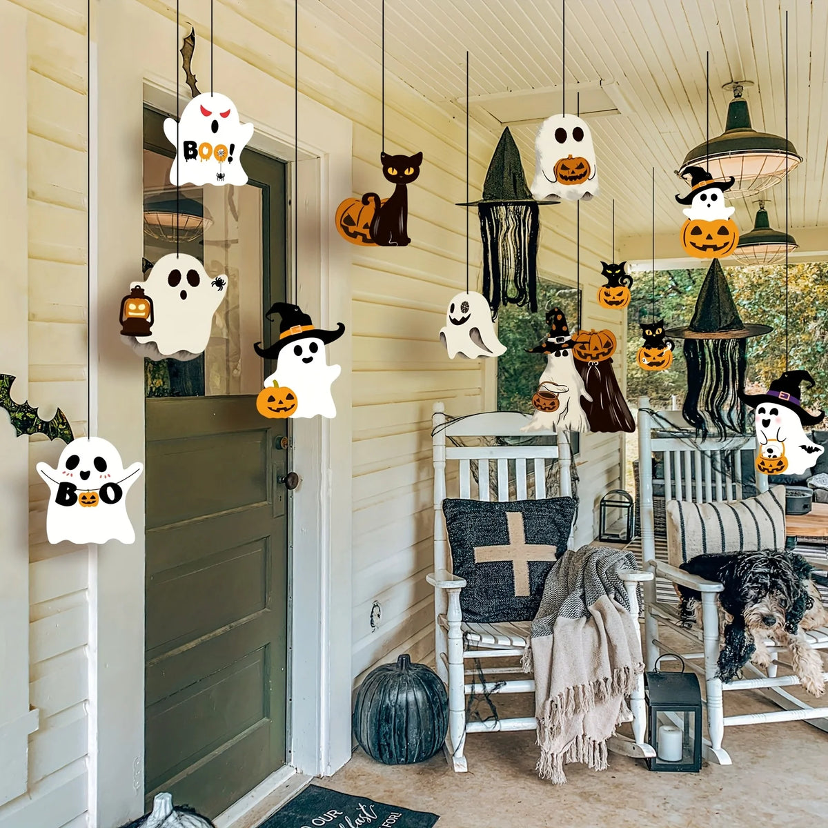 12PCS Cute Paper Halloween Ghost Decorations – Hanging Ghost Party Ornaments for Home, Room, Window & Halloween Party Decor