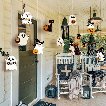 12PCS Cute Paper Halloween Ghost Decorations – Hanging Ghost Party Ornaments for Home, Room, Window & Halloween Party Decor