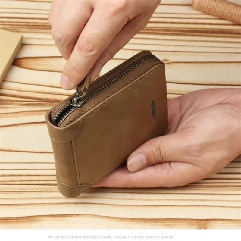 Cartera de cuero WEIXIE RFID con cremallera para monedas y tarjetero compacto