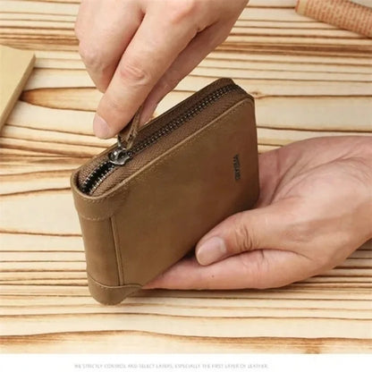 Cartera de cuero WEIXIE RFID con cremallera para monedas y tarjetero compacto