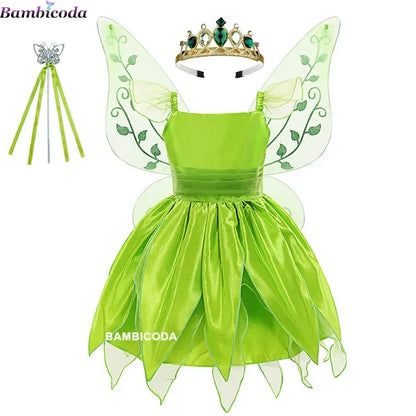 Girls Tinker Bell Costume – Green Fairy Princess Fancy Dress for Halloween, Birthday Parties & Cosplay, Ages 2–10Y