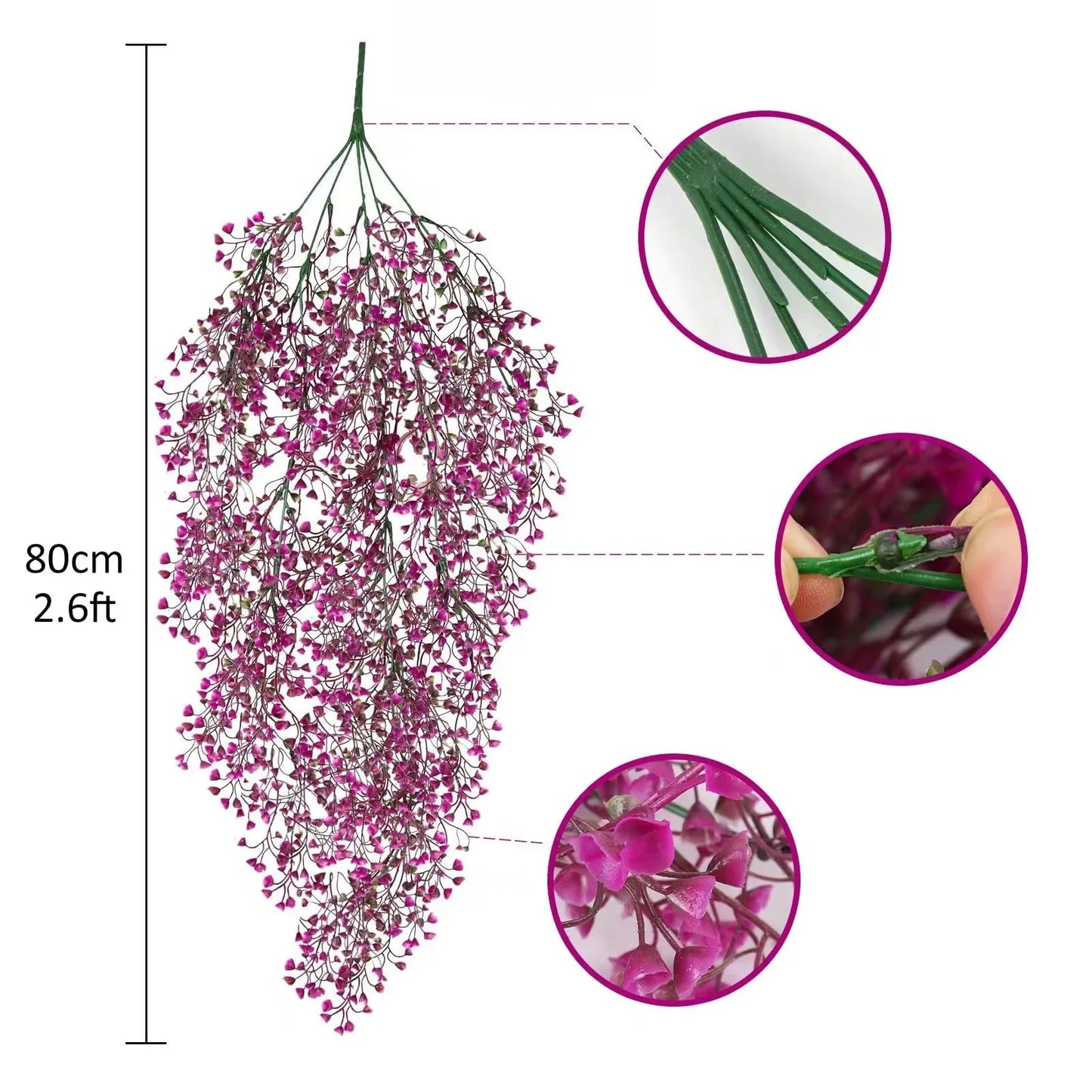 1 enredadera artificial de glicina colgante – Guirnalda de flores sintéticas resistente a los rayos UV para decoración del hogar en interiores y exteriores, bodas, fiestas y eventos