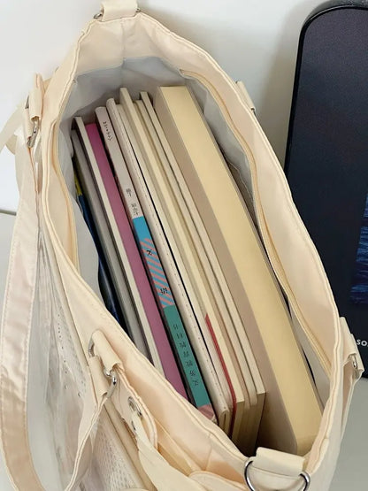 Bolso Bandolera con Lazo Estilo Universitario – Bolso de Hombro de Gran Capacidad para Chicas, Bolso Ita de Moda JK, Bolso de Mano con Acento de Lazo para Libros Escolares, Material Escolar y Uso Diario