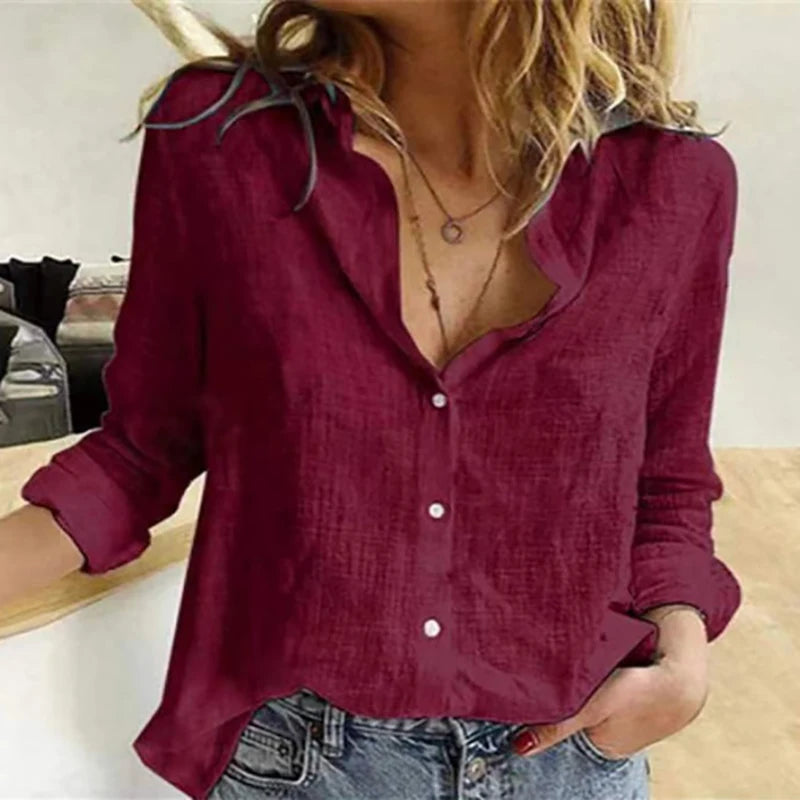 Women's Cotton Linen Oversized Shirt – Long Sleeve Button-Up Blouse, Casual Vintage Lapel Tunic & Y2K Streetwear Top
