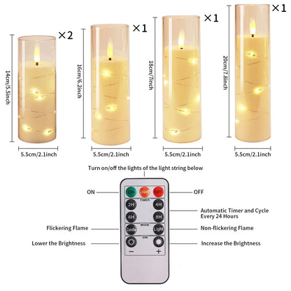 Flickering Flameless LED Pillar Candles – Remote-Controlled Candle Lights with Embedded Star String for Weddings, Christmas & Party Home Decor