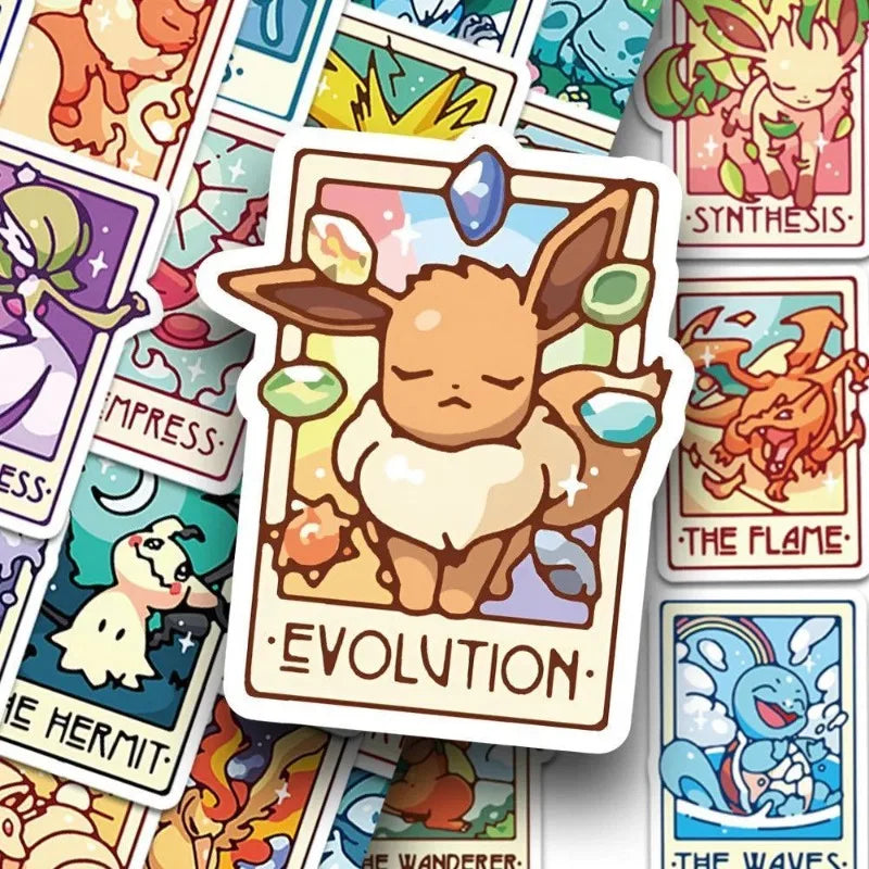 60PCS Pokémon Tarot Card Stickers – Waterproof Cute Cartoon Decals for Phone, Laptop & Notebook